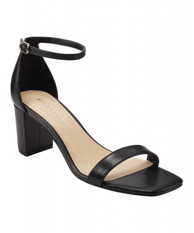 Women's Jaron Square Toe Block Heel Dress Sandals Black $53.46 Shoes