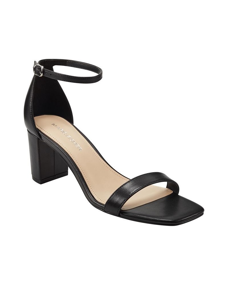 Women's Jaron Square Toe Block Heel Dress Sandals Black $53.46 Shoes