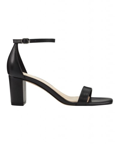 Women's Jaron Square Toe Block Heel Dress Sandals Black $53.46 Shoes