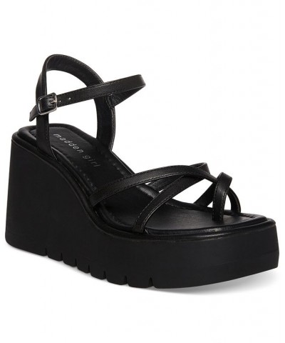 Vault Strappy Platform Wedge Sandals Black $27.73 Shoes