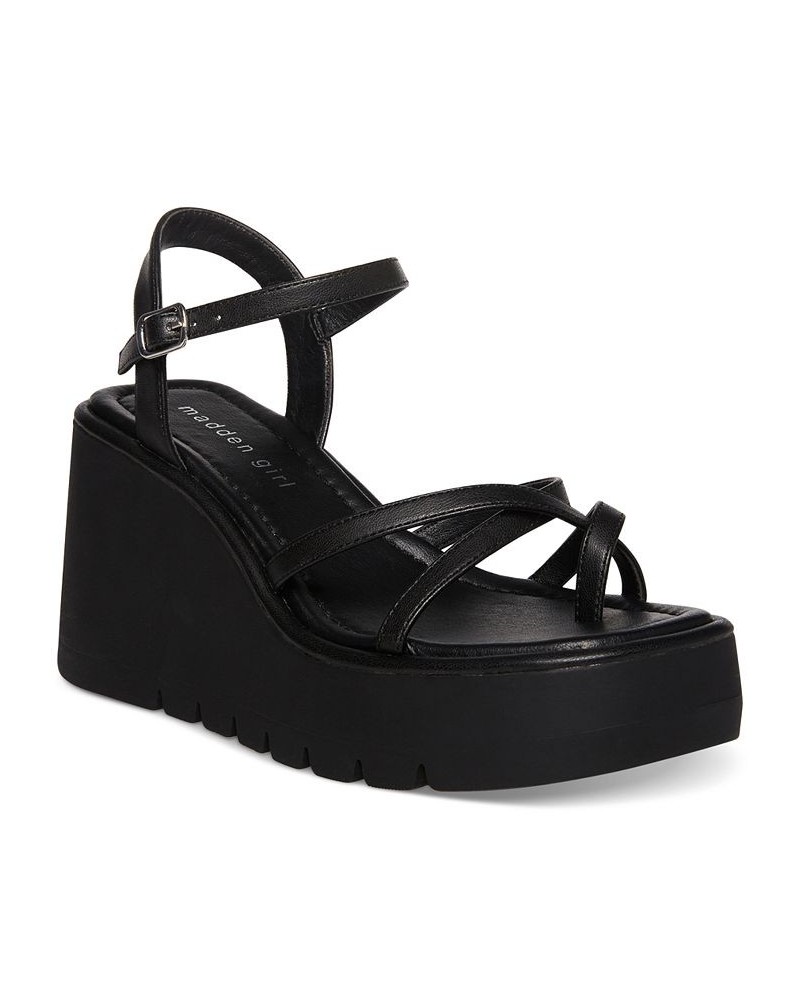 Vault Strappy Platform Wedge Sandals Black $27.73 Shoes