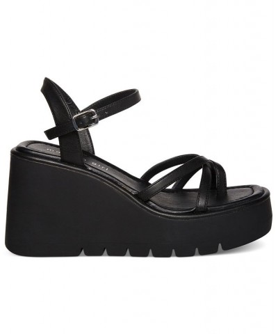 Vault Strappy Platform Wedge Sandals Black $27.73 Shoes