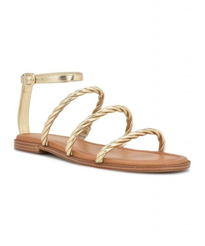 Women's Ipster Round Toe Strappy Flat Sandals Yellow $41.08 Shoes