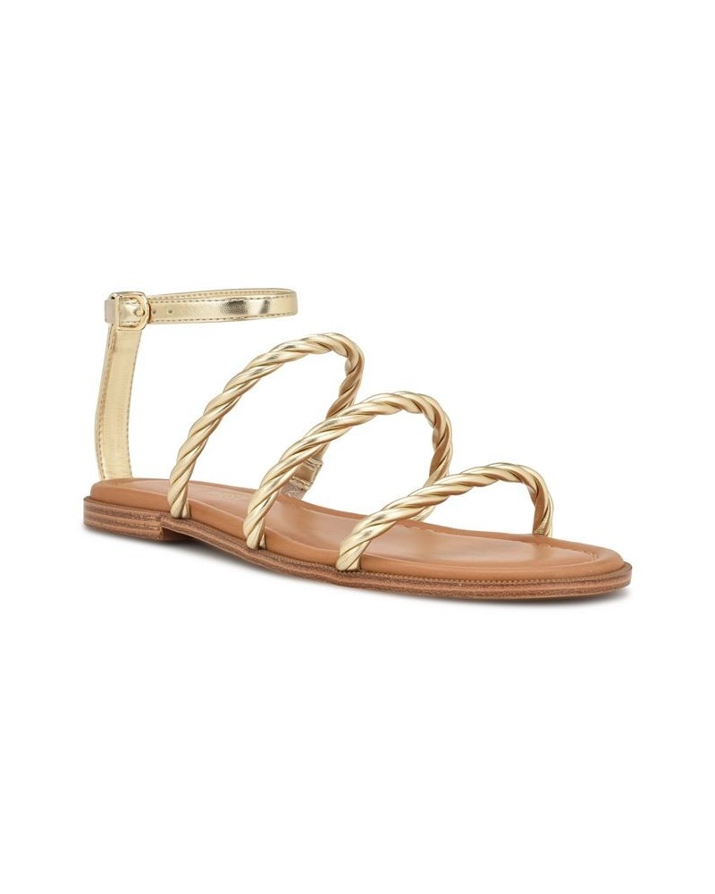 Women's Ipster Round Toe Strappy Flat Sandals Yellow $41.08 Shoes