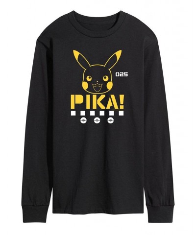 Men's Pokemon Pika Long Sleeve T-shirt Black $23.52 T-Shirts