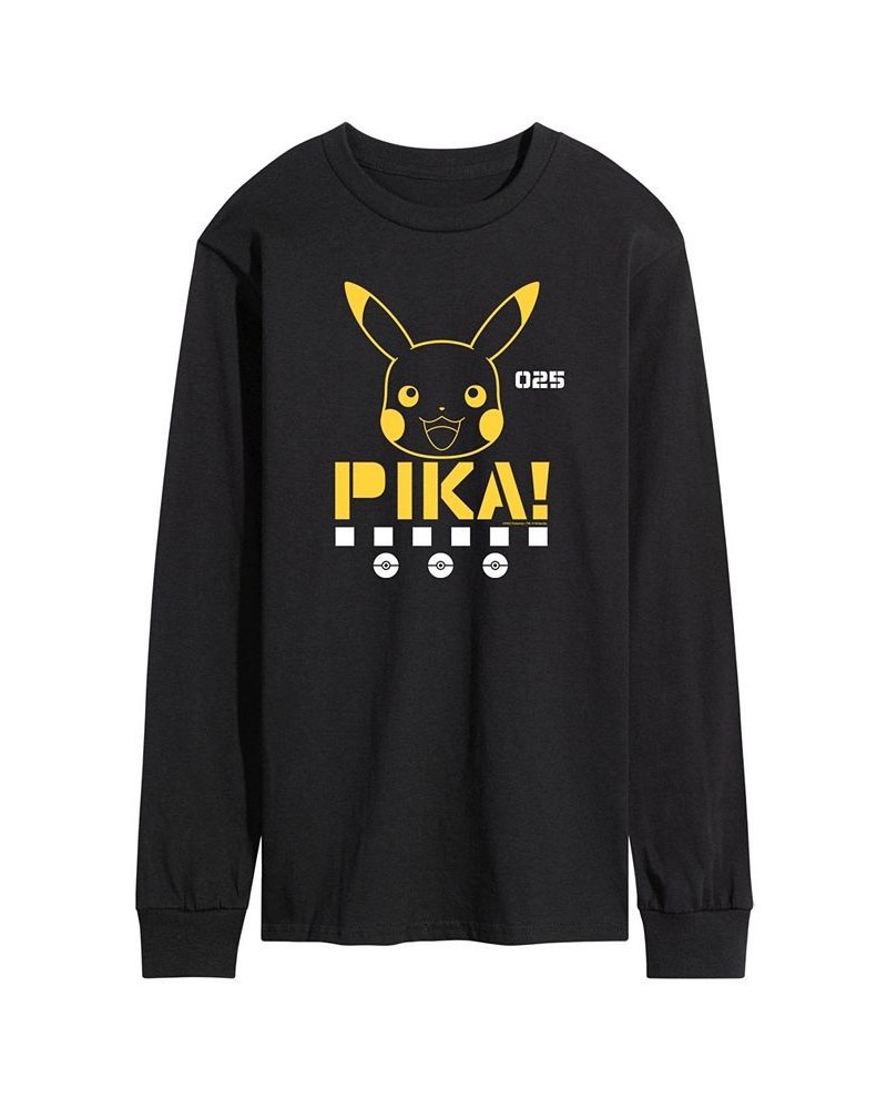 Men's Pokemon Pika Long Sleeve T-shirt Black $23.52 T-Shirts